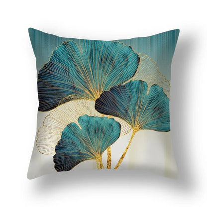 Golden Green Ginkgo Leaf Pillows Case 45X45cm Polyester Sofa Throw Cushion Cover Lucky Leaf Geometry Pillowcase For Home Decor