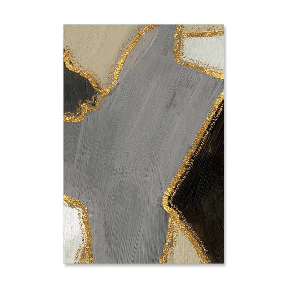 Abstract Block Color Wall Art Black Gray Beige Golden Fine Art Canvas Prints Pictures For Modern Apartment Living Room Contemporary Home Decor