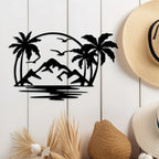 Tropical Palm Tree Island Metal Plaque Wall Decoration For Living Room Dining Room Creative Home Decor