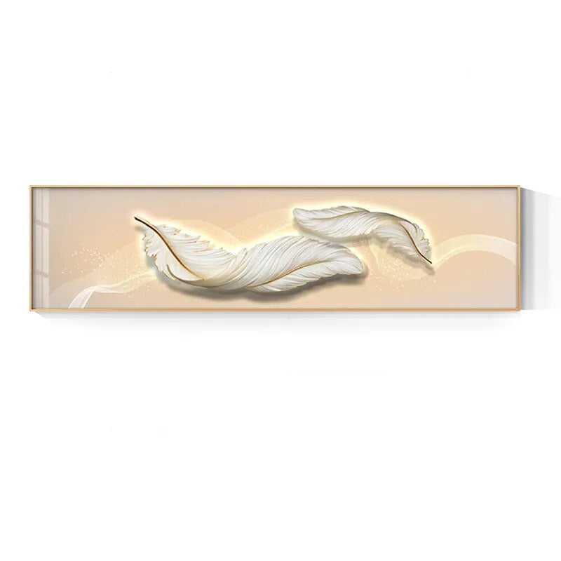 Modern Abstract White Feather Wide Format Wall Art Fine Art Canvas Prints Pictures For Luxury Living Room Bedroom Picture For Above Bed