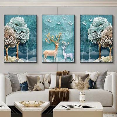 Set of 3Pcs Abstract Flowing Landscape Wall Art Fine Art Canvas Prints Auspicious Pictures For Living Room Home Office