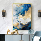 Set of 3Pcs Abstract Liquid Blue Golden Marble Print Wall Art Fine Art Canvas Prints Pictures For Modern Living Room Bedroom Home Office