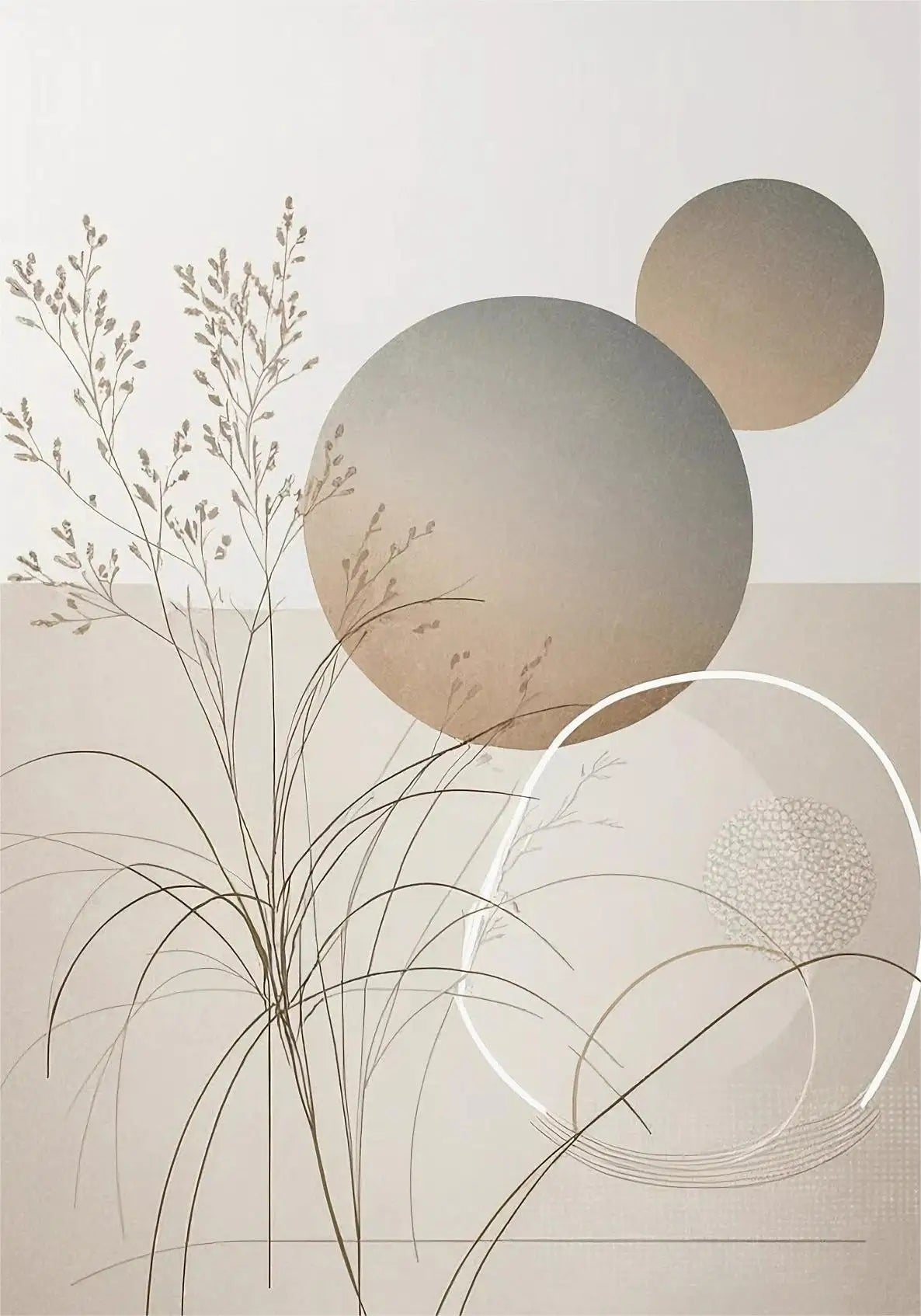Oriental Zen Abstract Botanical Moon Sun Wall Art Fine Art Canvas Prints Picture for Living Room Dining Room Bedroom Art Decor