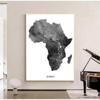 * Featured Sale * Africa Map Wall Art Black & White Poster Fine Art Canvas Print African Continent Travel Map Art For Home Office Wall Decoration