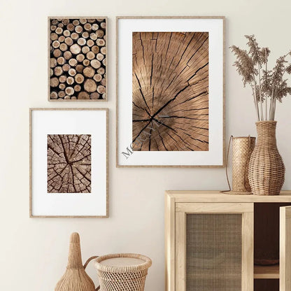 Natural Wood Tree Rings Wall Art Posters Fine Art Canvas Prints Pictures For Modern Farmhouse Living Room Scandinavian Style Home Decor