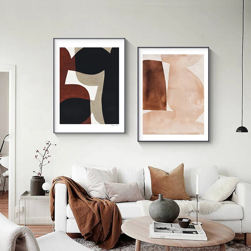 Modern Earthy Tones Abstract Wall Art Fine Art Canvas Prints Pictures For Contemporary Apartment Living Room Home Office Art Decor