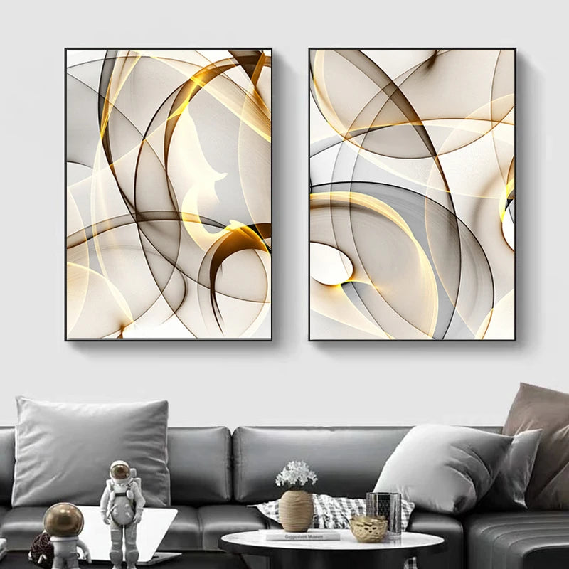 Abstract Flowing Black Golden Threads Wall Art Fine Art Canvas Prints ...