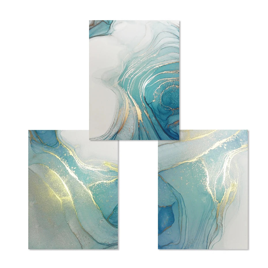 Blue Green Turquoise Liquid Marble Wall Art Fine Art Canvas Prints Modern Abstract Pictures For Living Room Bedroom Boutique Hotel Room Art Decor