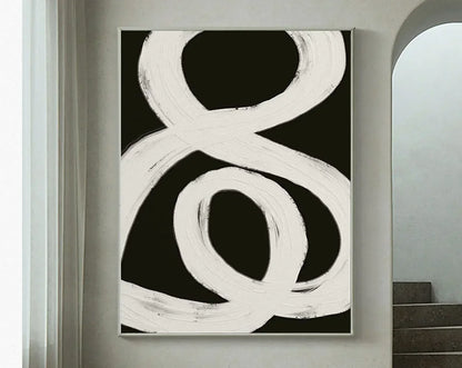  Hand Painted  Black Beige Modern Abstract Art Large Format Canvas Oil Painting For Living Room Entrance Hall Foyer Art Decor - Unique Wall Art Hand Painted On Canvas (Unframed)