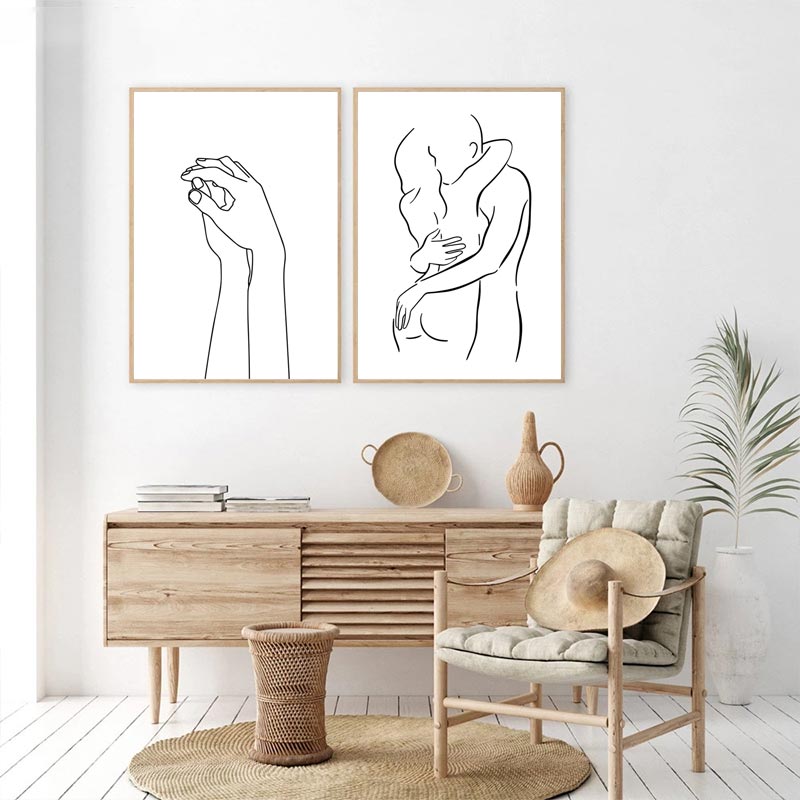 Modern Minimalist Black White Love Posters Wall Art Fine Art Canvas Prints Silhouette Figure Art Pictures For Living Room Bedroom Art Decor