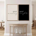 Good Morning Good Night Typography Wall Art Set of 2Pcs Unframed Modern Minimalist Black/Beige Canvas Prints
