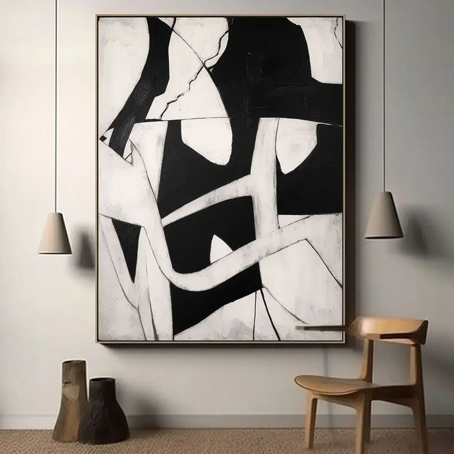  Hand Painted  Black Beige Modern Abstract Art Large Format Canvas Oil Painting For Living Room Entrance Hall Foyer Art Decor - Unique Wall Art Hand Painted On Canvas (Unframed)