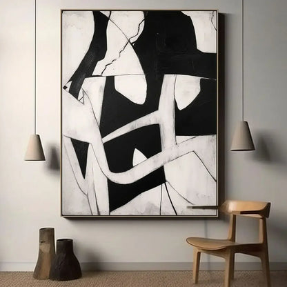 * Hand Painted * Black Beige Modern Abstract Art Large Format Canvas Oil Painting For Living Room Entrance Hall Foyer Art Decor