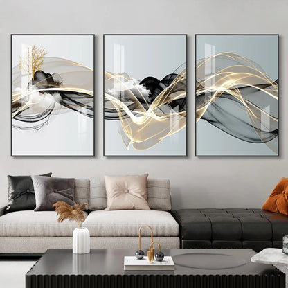 Set of 3Pcs Abstract Flowing Landscape Wall Art Fine Art Canvas Prints Auspicious Pictures For Living Room Home Office