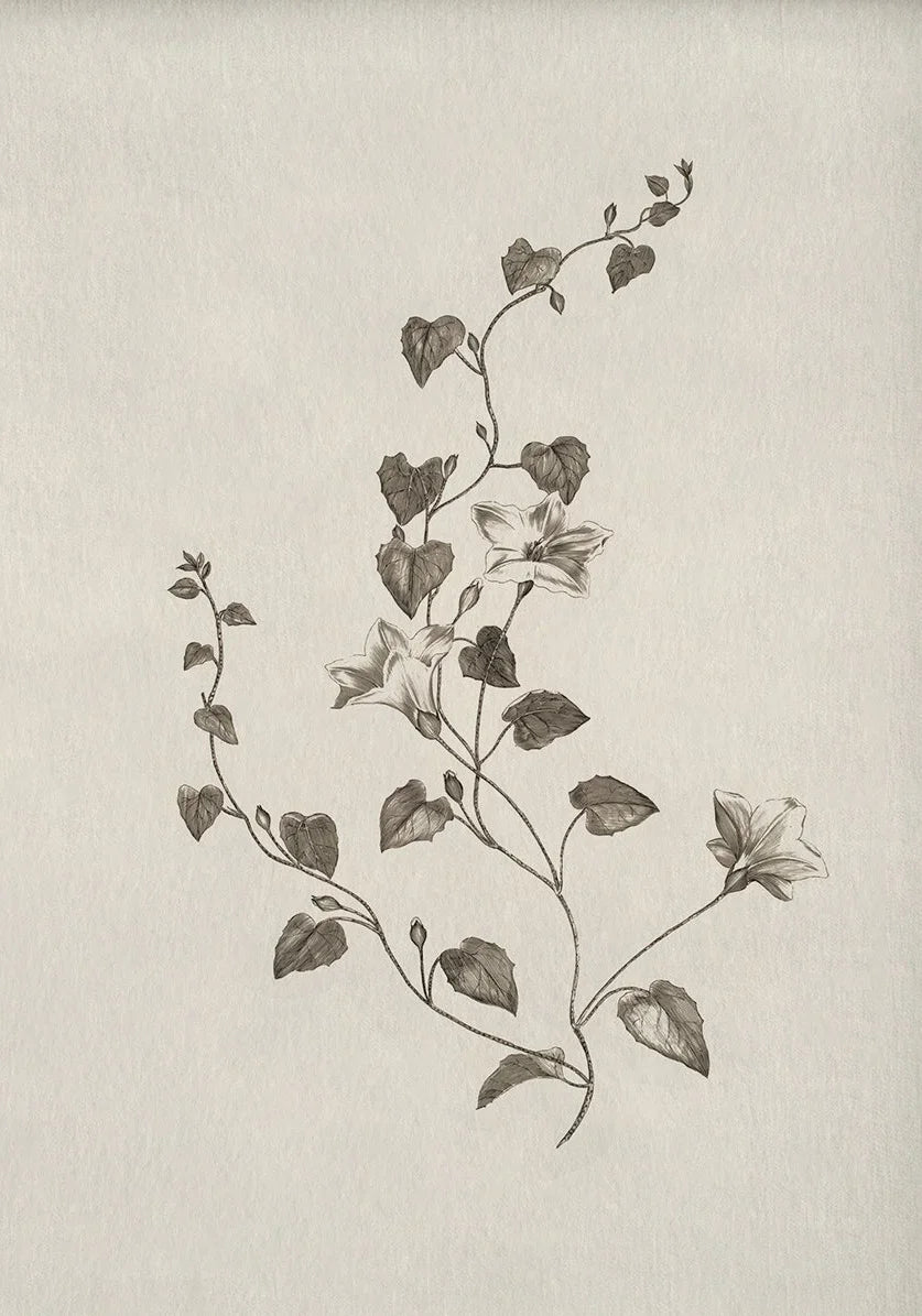 Decorative vine design on a textured beige background