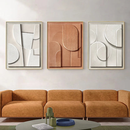 Beige Terracotta Abstract Minimalist Wall Art Fine Art Canvas Prints Modern Aesthetics 3d Effect Posters Pictures For Modern Apartment