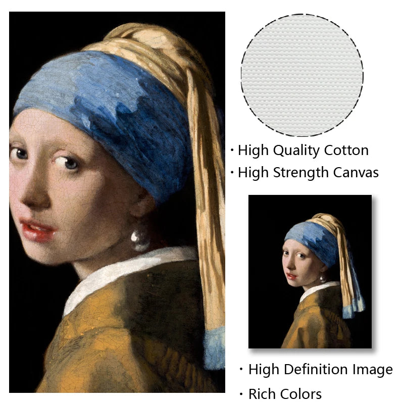 Girl With A Pearl Earing Poster Johannes Vermeer Dutch Golden Age Painting Fine Art Canvas Prints Classic Painting For Living Room Dining Room Decor