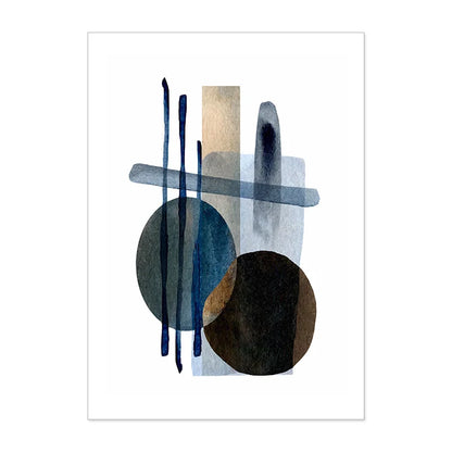 Neutral Colors Blue Brown Beige Watercolor Abstract Geometric Wall Art Fine Art Canvas Prints Pictures For Living Room Dining Room Bedroom Art Decor
