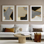 Abstract Block Color Wall Art Black Gray Beige Golden Fine Art Canvas Prints Pictures For Modern Apartment Living Room Contemporary Home Decor