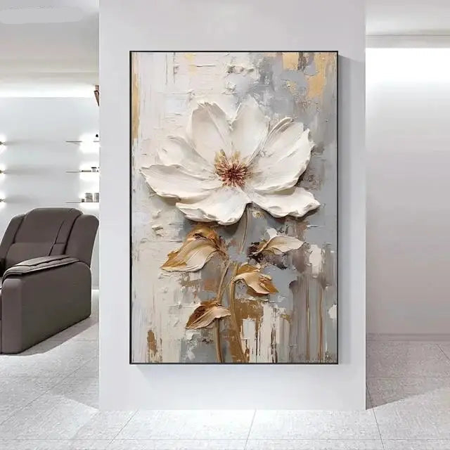 Big White Floral Wall Art Fine Art Canvas Prints Modern Botany Pictures For Living Room Dining Room Entrance Hallway Wall Decoration