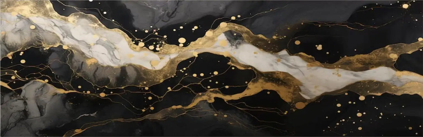 Black Flowing Golden Liquid Marble Wall Art Fine Art Canvas Print Wide Format Abstract Picture For Above The Bed Above The Sofa Wall Art Decor