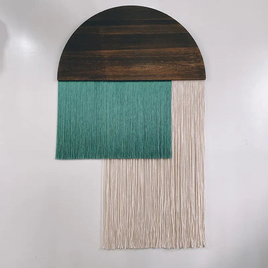 Nordic Half Circle Wood Tassel Rustic Bohemian Wall Decor For Living Room Bedroom Plain Died Handmade Abstract Colorful Home Decoration For Simple Living