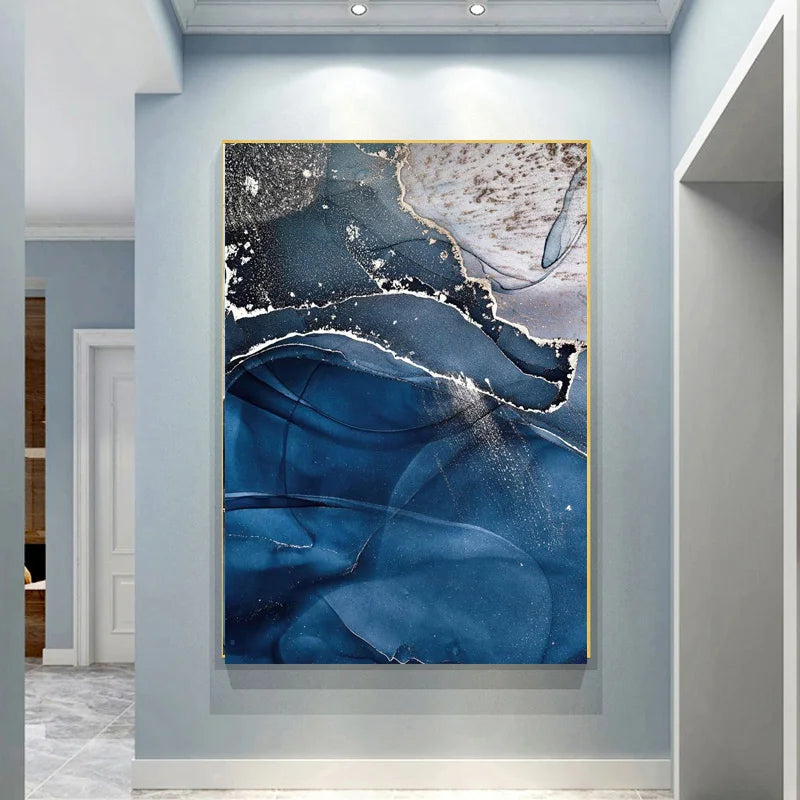 Shades Of Blue Liquid Marble Print Wall Art Fine Art Canvas Prints Chic Abstract Pictures For Living Room Entryway Foyer Art For Contemporary Interiors 2025