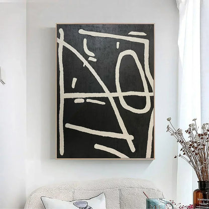  Hand Painted  Black Beige Modern Abstract Art Large Format Canvas Oil Painting For Living Room Entrance Hall Foyer Art Decor - Unique Wall Art Hand Painted On Canvas (Unframed)