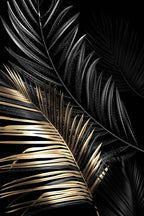 * Featured Sale * Black Golden Leaf Wall Art Fine Art Canvas Prints Modern Tropical Botanical Pictures For Living Room Bedroom Home Office Decor