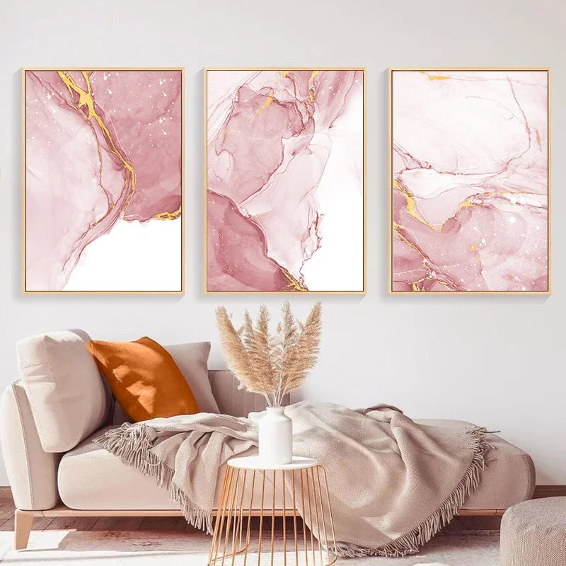 Pink Liquid Marble Print Wall Art Fine Art Canvas Prints Pictures For Living Room Bedroom Boutique Hotel Room Salon Art Decor