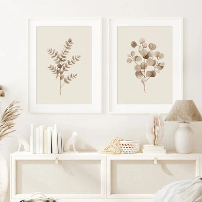 Monstera Fern Leaf Botany Specimen Wall Art Fine Art Canvas Prints Neutral Color Minimalist Pictures For Living Room Dining Room Bedroom Art Decor