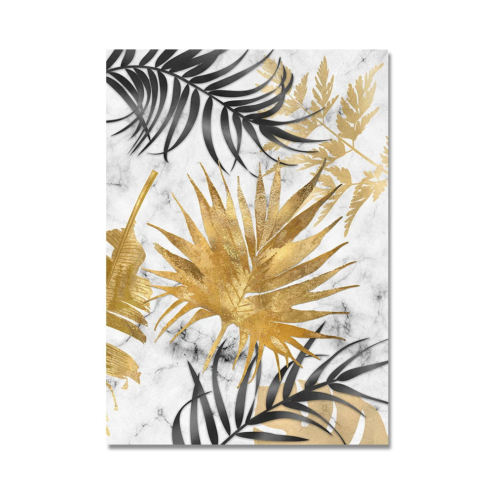 * Featured Sale * Modern Botanical Golden Tropical Leaves Wall Art Fine Art Canvas Prints Pictures For Living Room Kitchen Dining Room Wall Decor