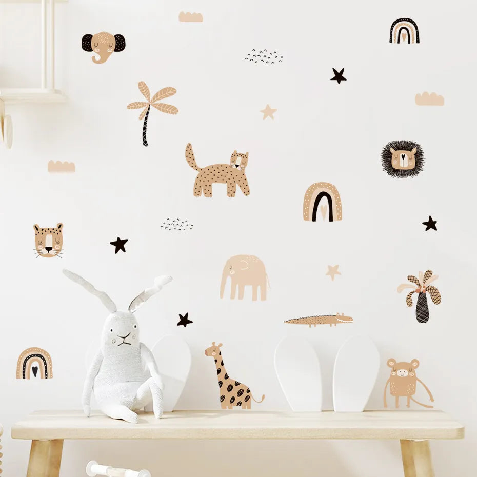Cute African Safari Animals Wall Decals For Children's Nursery Room Creative DIY Removable Peel & Stick PVC Wall Sticks For Kid's Room Wall Decor