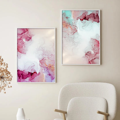 Abstract Minimalist Pink Ink Marble Print Wall Art Fine Art Canvas Prints Pictures For Living Room Bedroom Hotel Room Art Decor