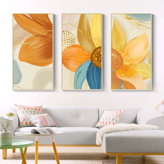 Big Floral Colorful Abstract Wall Art Fine Art Canvas Prints Orange Yellow Petal Flower Posters Pictures For Living Room Home Decor