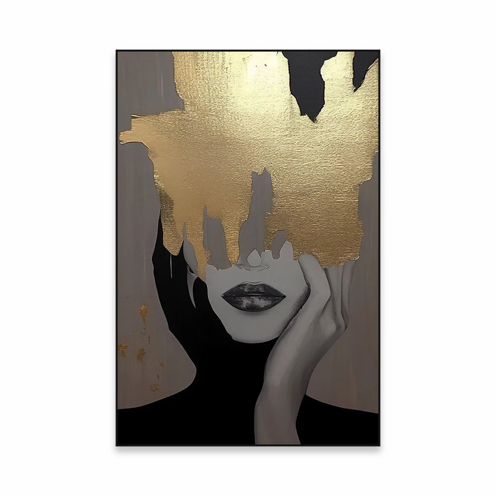 Golden Girl Fashion Wall Art Fine Art Canvas Prints Modern Abstract Portrait Pictures For Living Room Bedroom Boutique Salon Art Decor