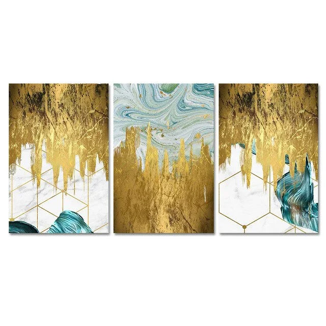 Abstract Liquid Golden Aqua Marble Wall Art Fine Art Canvas Prints Pictures For Living Dining Room Nordic Art For Modern Apartment