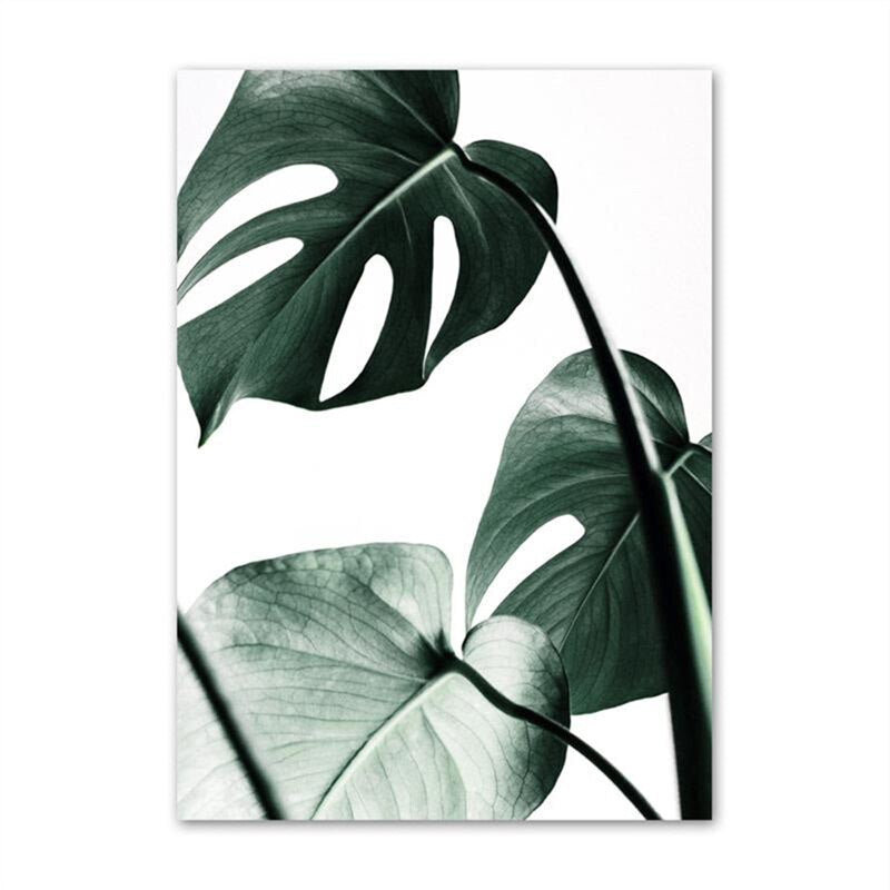 Minimalist White Space Green Monstera Leaves Eucalyptus Leaf Posters Tropical Botanic Wall Art Pictures For Living Room Decor