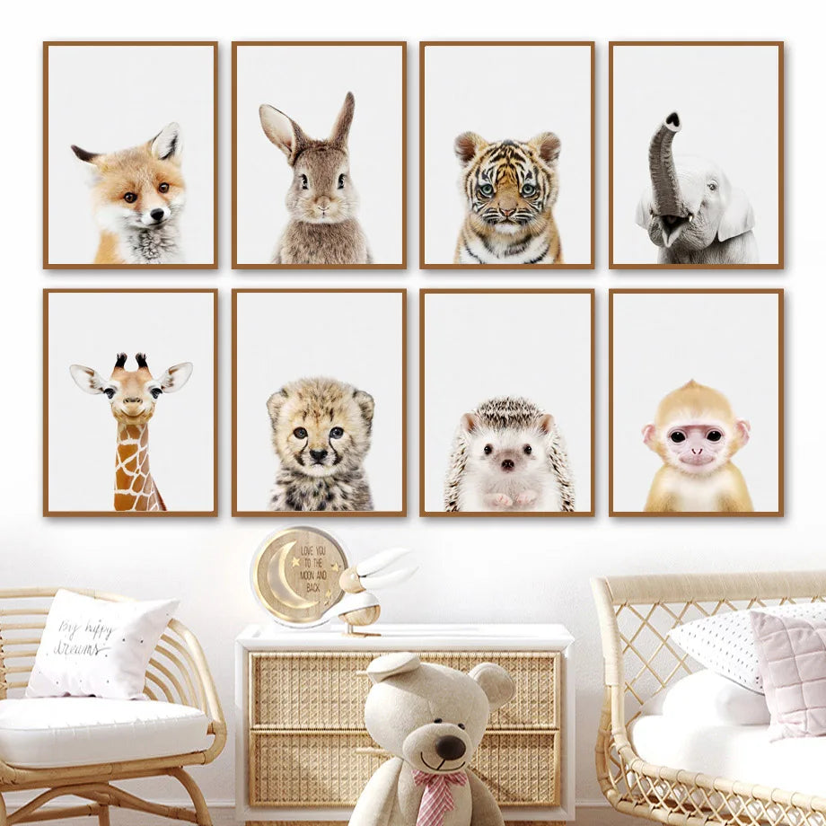 * Featured Sale * Baby Animals Nursery Posters Lion Tiger Leopard Elephant Fox Rabbit Wall Art Print Fine Art Canvas Prints Pictures For Kids Room
