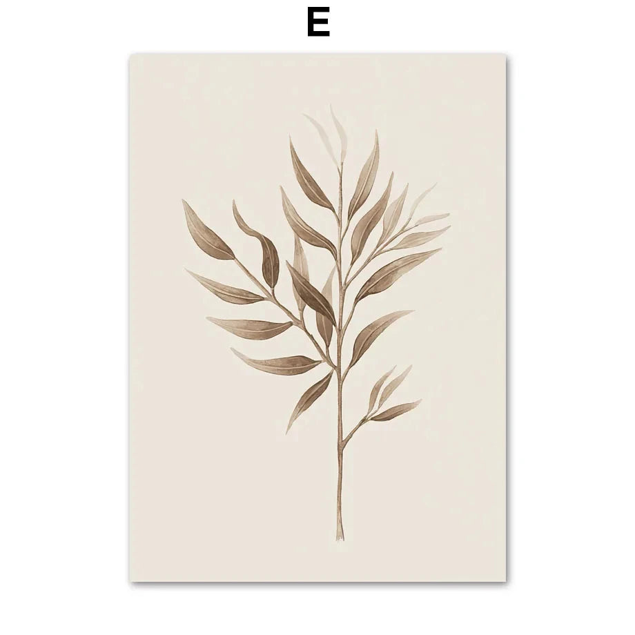 Monstera Fern Leaf Botany Specimen Wall Art Fine Art Canvas Prints Neutral Color Minimalist Pictures For Living Room Dining Room Bedroom Art Decor
