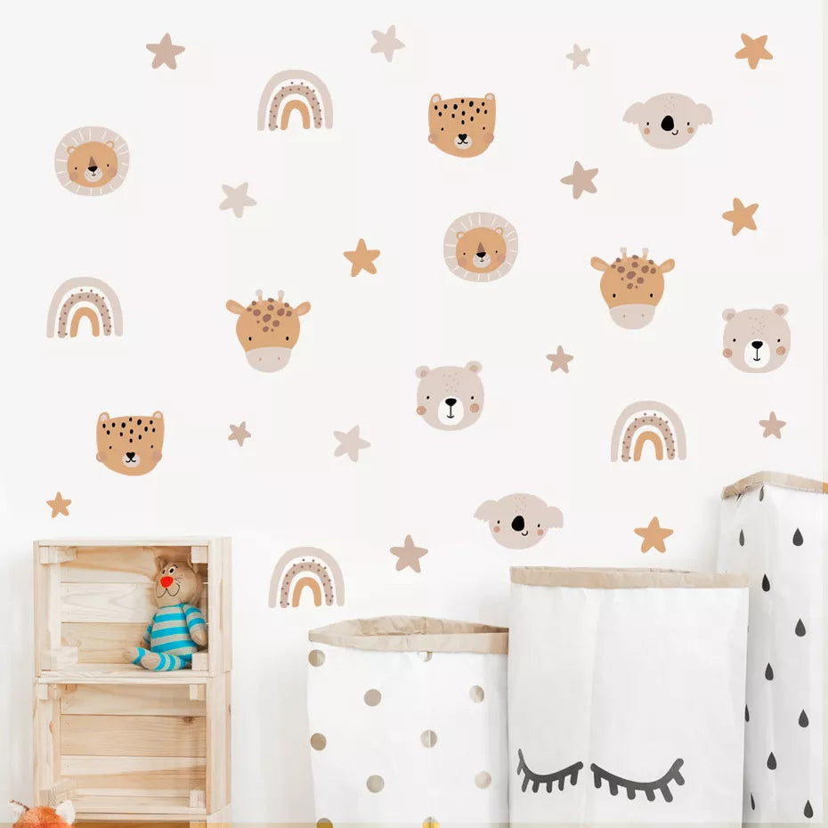 Cute Bear Koala Zebra Rainbows Wall Stickers For Nursery Decor Removable Peel & Stick PVC Wall Decals For Kid's Room Creative DIY Home Decor