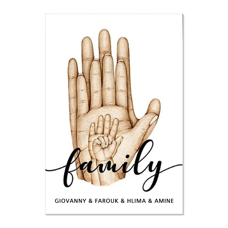 Personalized Family Names Hands Posters Love Wall Art Fine Art Canvas Prints Pictures For Family Living Room Kid's Room Wall Decor