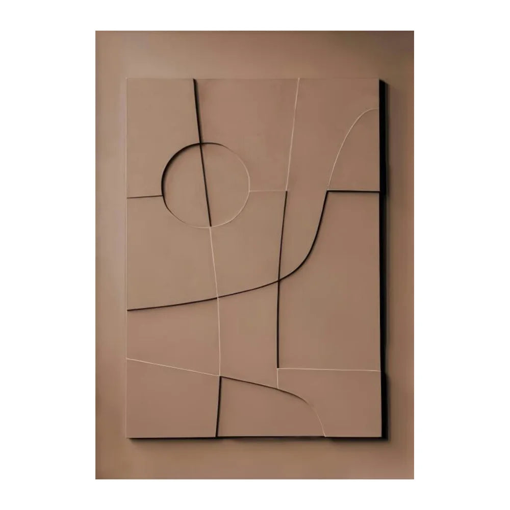 Abstract art piece with geometric shapes on a beige background