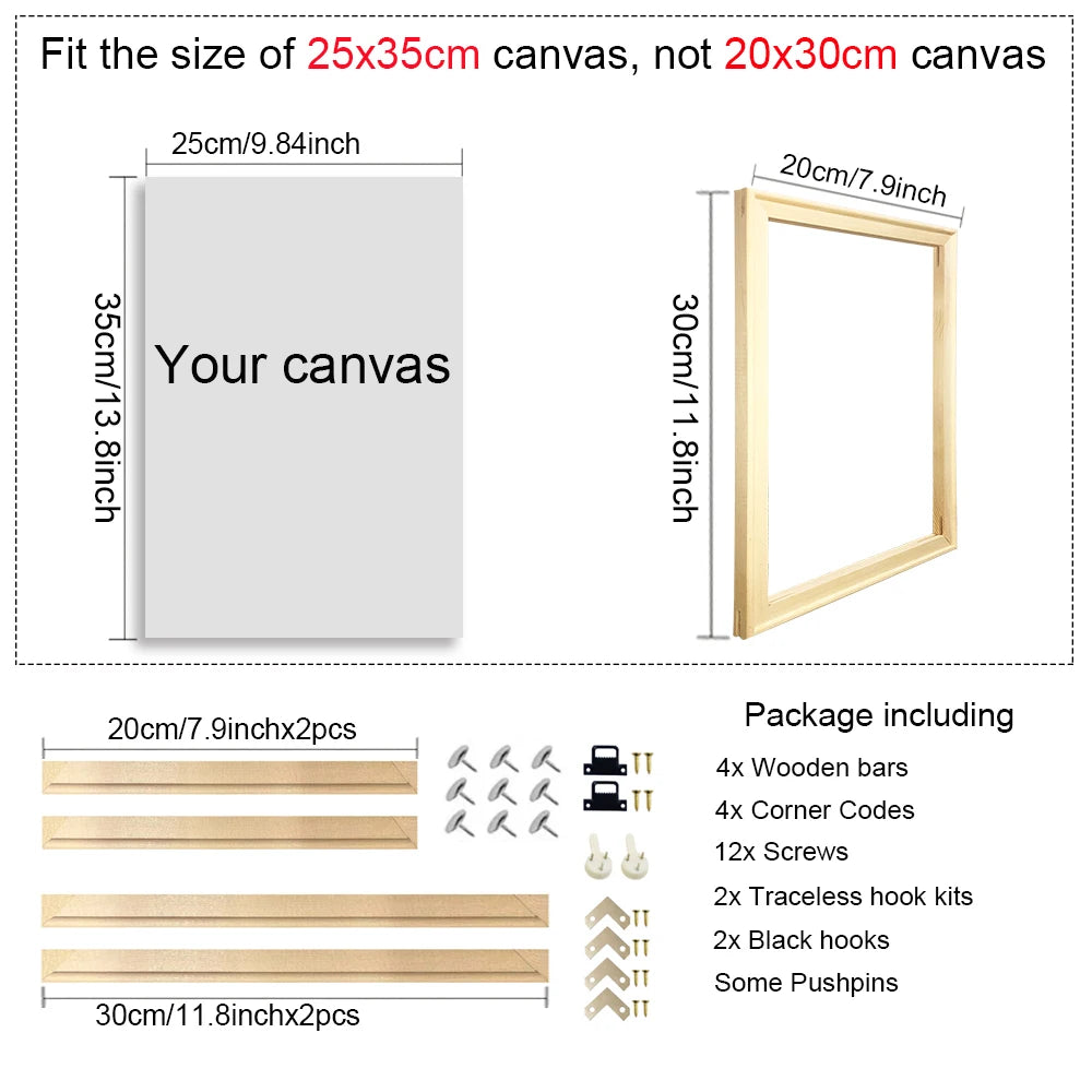 Wood Frame For Canvas Prints - Custom Sizes e.g. 50x70cm, 60x120cm etc - DIY Canvas Framing Kit Wooden Frame Stretcher Bars For Gallery Mount Framing Canvas Prints