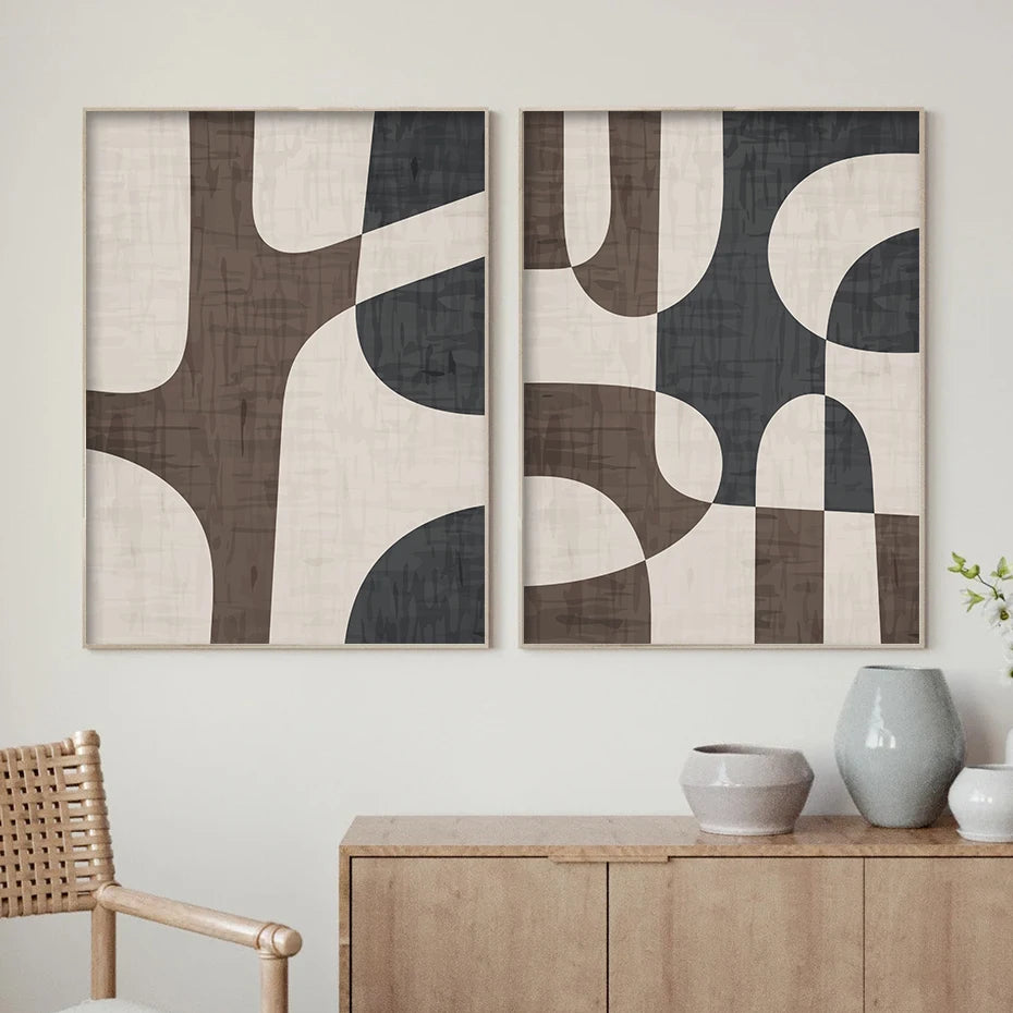 Modern Geometric Brown Beige Abstract Wall Art Fine Art Canvas Prints Pictures For Living Room Bedroom Contemporary Interior Decor