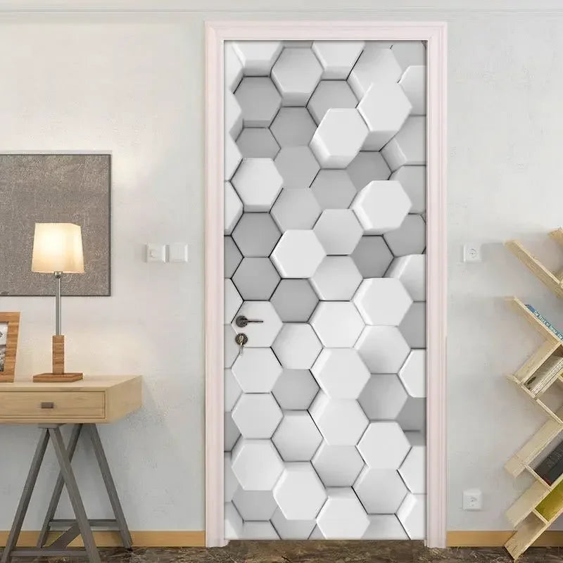 Modern Abstract Pearl Geometric Door Sticker Mural Removable PVC Vinyl Peel N Stick Wall Art Mural Decal For Interior Doors Creative DIY Home Decor