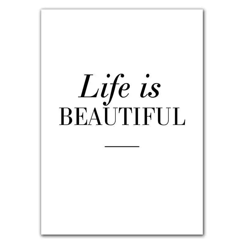 Life Is Beautiful Black & White Minimalist Floral Wall Art Fine Art Canvas Prints Modern Botanical Gallery Wall Art Inspirational Posters For Simple Living