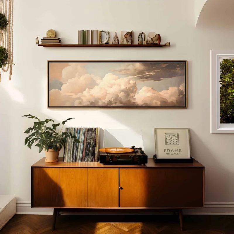 Large Neutral Beige Cloudscape Wall Art Fine Art Canvas Print Soft Atmospheric Cream Cloud Sky Landscape Art For Living Room