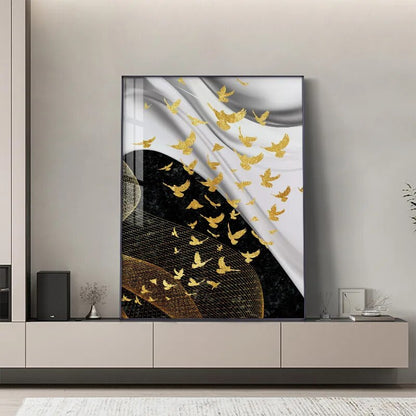 Modern Abstract Birds Flowing Wall Art Fine Art Canvas Prints Black White Nordic Golden Pictures For Luxury Apartment Living Room Home Office Decor
