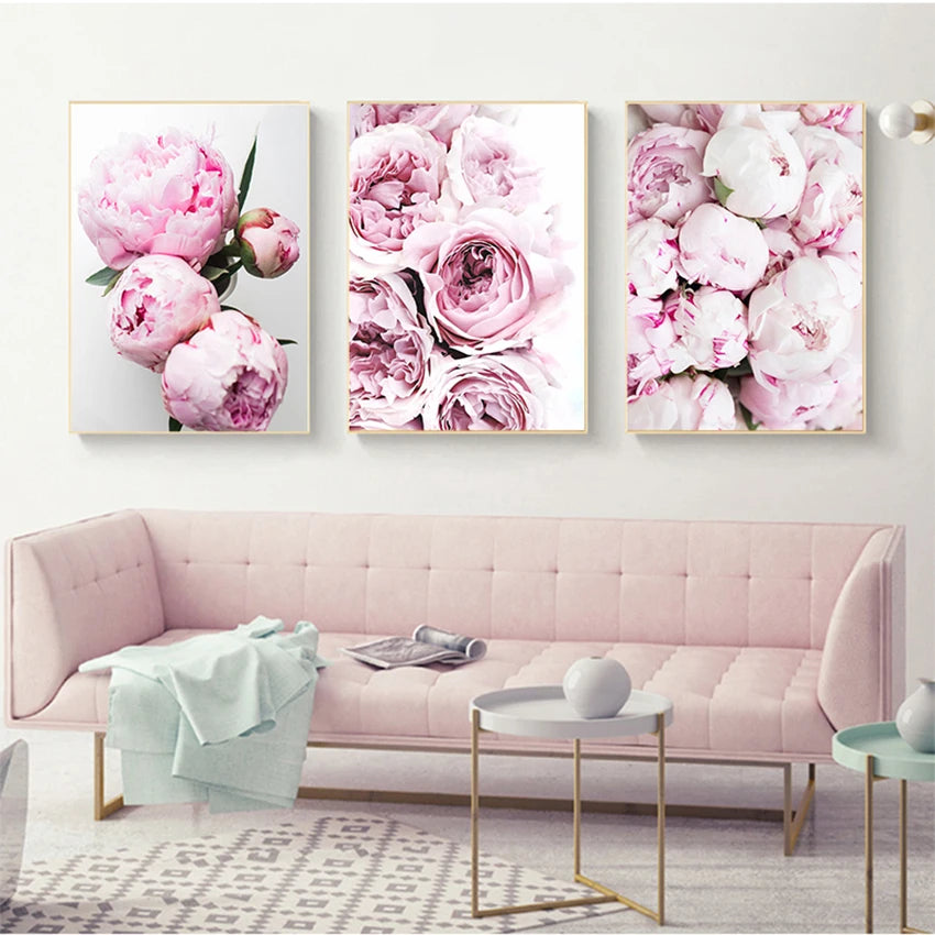 Minimalist Floral Pink & White Peonies Wall Art Fine Art Canvas Prints ...